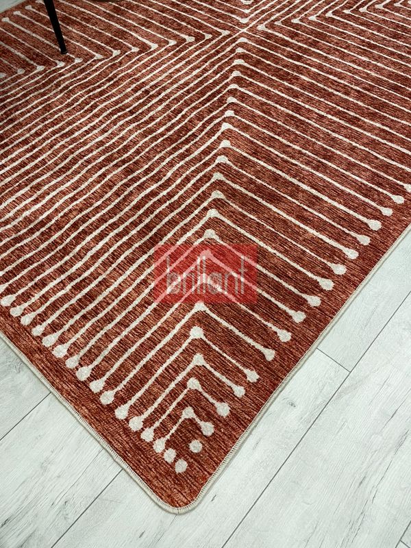 (turuncu) Kiremit Renk Şönil Görünümlü Tasarım Yolluk Halı Mutfak Halısı - 2