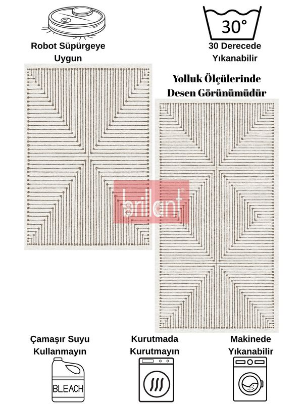 (bej) Bej Renk Şönil Görünümlü Tasarım Yolluk Halı Mutfak Halısı - 7