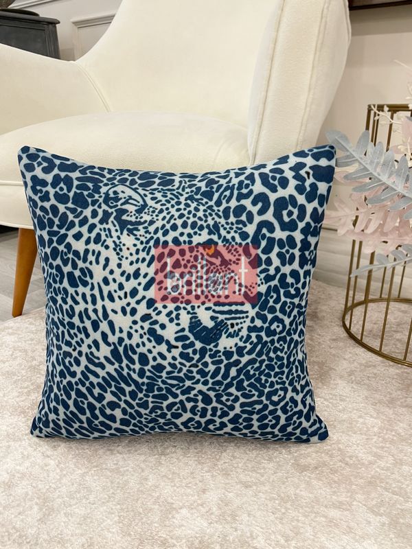 (mavi) Mavi Renk Aslan Desenli Dokuma Kumaş Kırlent Kılıfı 45x45 - 3