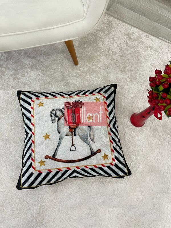 (gri) Açık Gri Renk At Desenli Kırlent Kılıfı 45x45 - 1