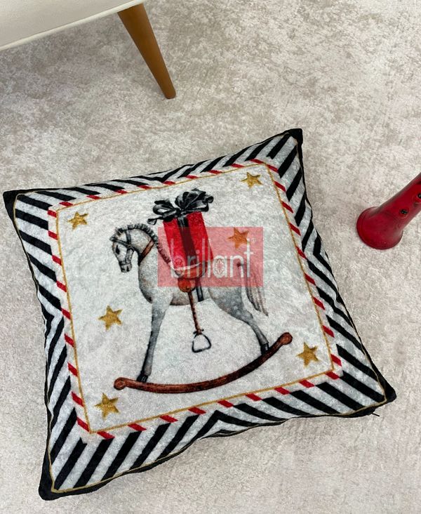 (gri) Açık Gri Renk At Desenli Kırlent Kılıfı 45x45 - 2
