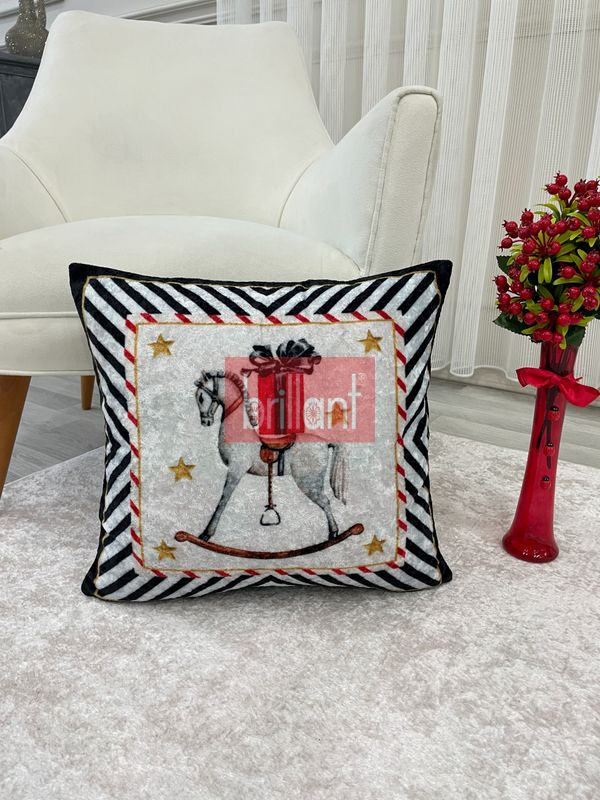 (gri) Açık Gri Renk At Desenli Kırlent Kılıfı 45x45 - 3