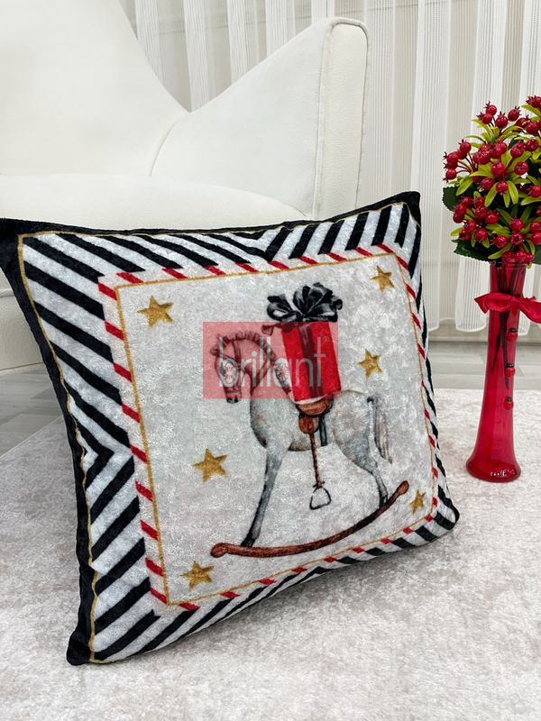 (gri) Açık Gri Renk At Desenli Kırlent Kılıfı 45x45 - 4