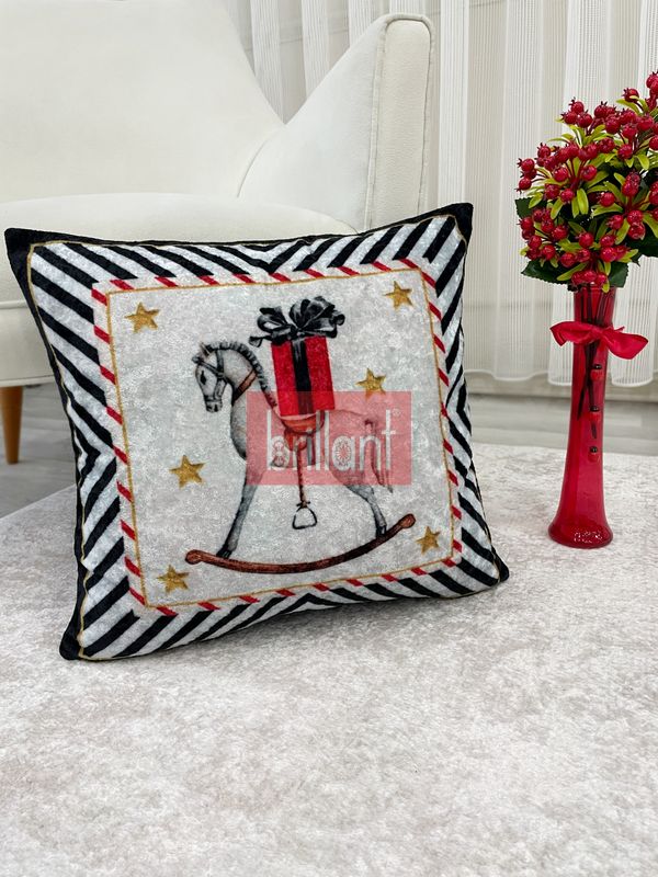 (gri) Açık Gri Renk At Desenli Kırlent Kılıfı 45x45 - 5
