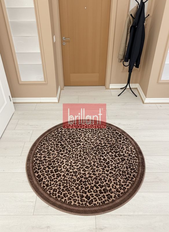 (kahverengi) Leopar Desenli Yuvarlak Lateks Deri Halı - 1