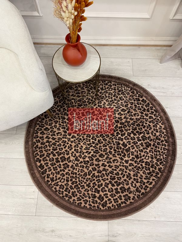 (kahverengi) Leopar Desenli Yuvarlak Lateks Deri Halı - 2