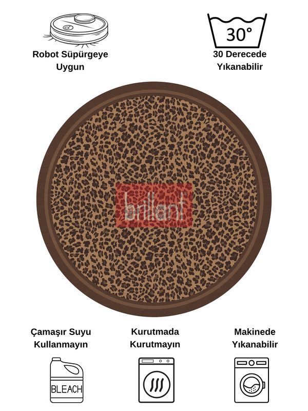 (kahverengi) Leopar Desenli Yuvarlak Lateks Deri Halı - 7