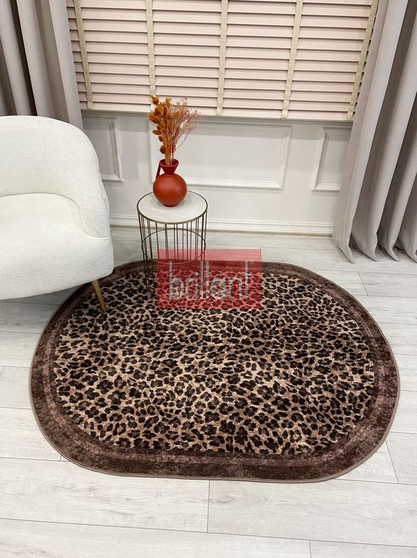 (kahve-oval) Leopar Desenli Oval Lateks Deri Halı - 3