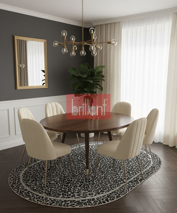 (bej-oval) Leopar Desenli Oval Lateks Deri Halı - 1