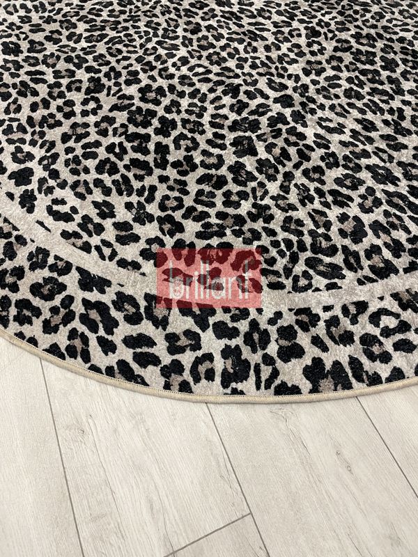 (bej-oval) Leopar Desenli Oval Lateks Deri Halı - 6