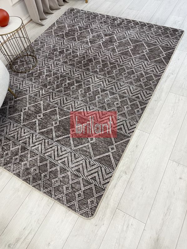 (kahverengi) Kahverengi İskandinav Tarzı Kilim Desenli Yolluk Lateks Halı - 3