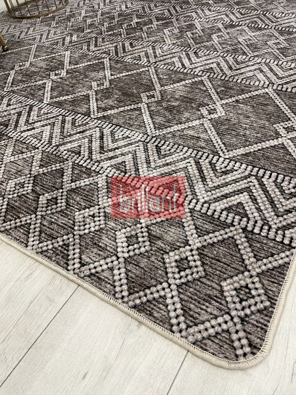 (kahverengi) Kahverengi İskandinav Tarzı Kilim Desenli Yolluk Lateks Halı - 4