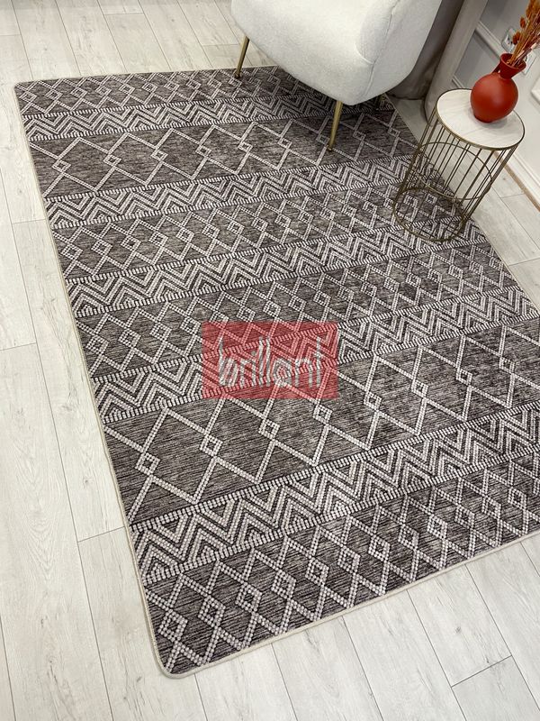 (kahverengi) Kahverengi İskandinav Tarzı Kilim Desenli Yolluk Lateks Halı - 5