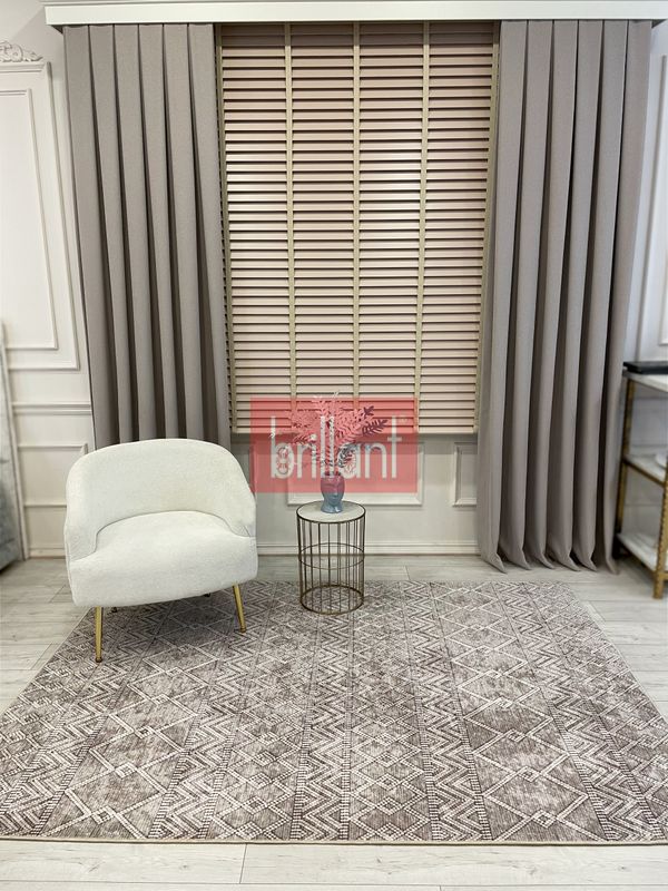 (bej) Bej Renk İskandinav Tarzı Kilim Desenli Yolluk Lateks Halı - 1