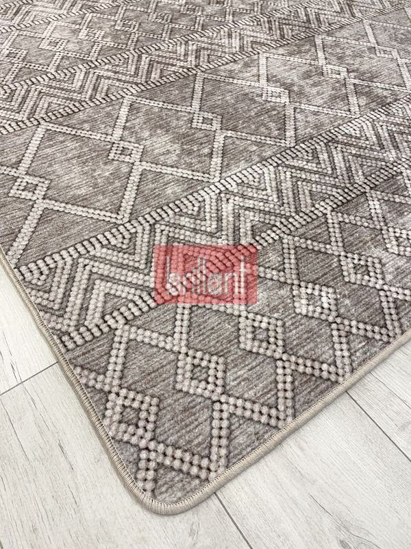 (bej) Bej Renk İskandinav Tarzı Kilim Desenli Yolluk Lateks Halı - 2