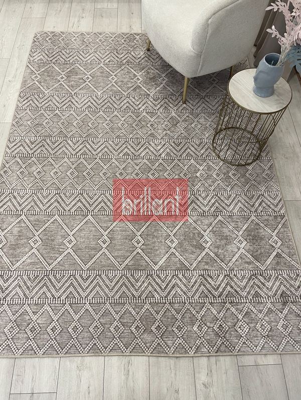 (bej) Bej Renk İskandinav Tarzı Kilim Desenli Yolluk Lateks Halı - 4