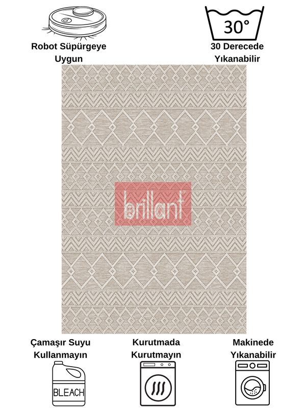 (bej) Bej Renk İskandinav Tarzı Kilim Desenli Yolluk Lateks Halı - 6