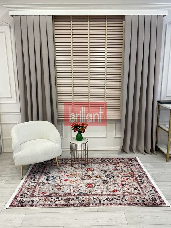 (bej) Bej RenkVintage Eskitme Görünümlü Lateks Taban Halı - 2