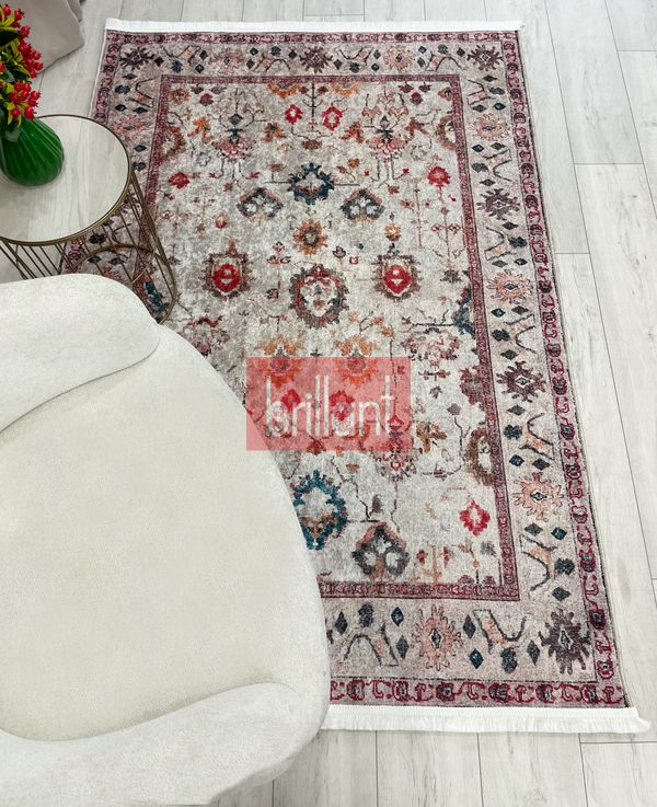 (bej) Bej RenkVintage Eskitme Görünümlü Lateks Taban Halı - 4