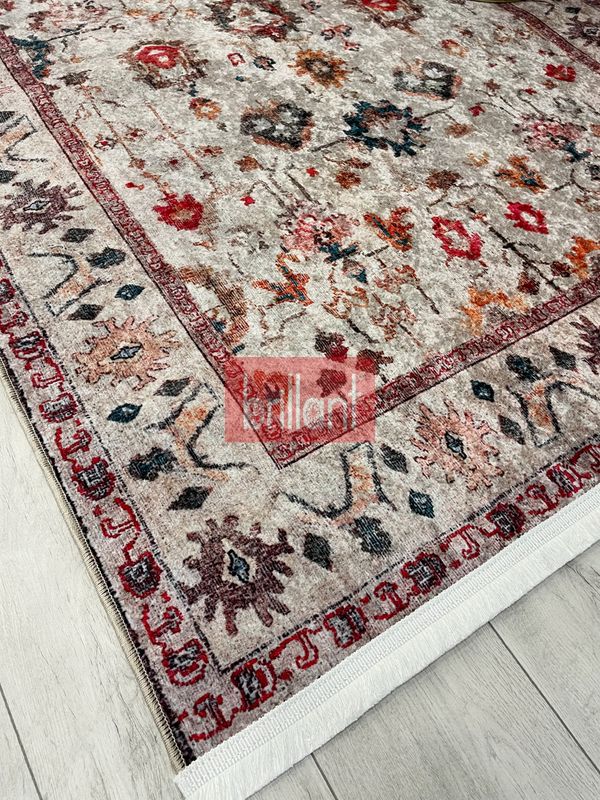 (bej) Bej RenkVintage Eskitme Görünümlü Lateks Taban Halı - 7