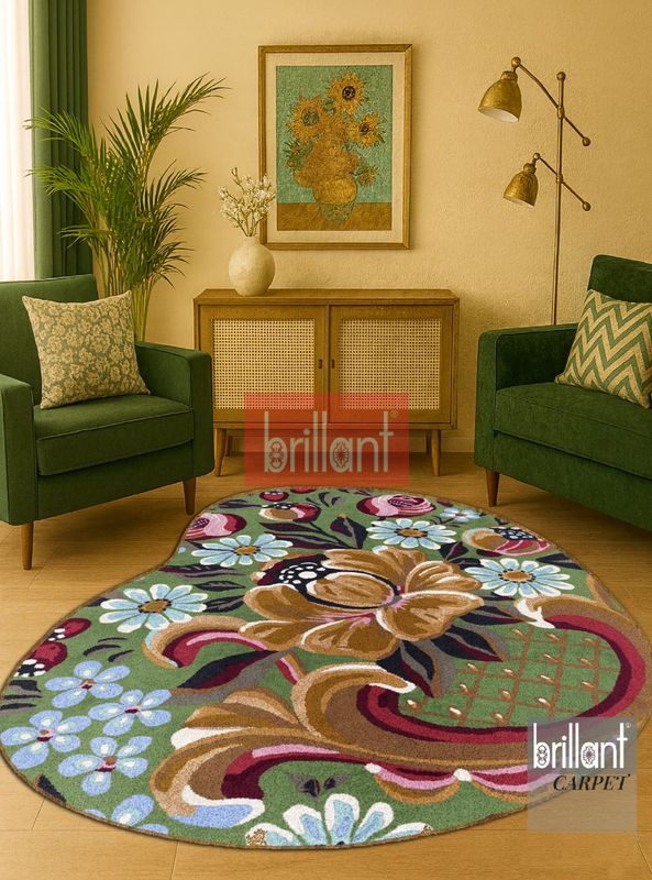 (cok-renkli) Yeşil Çiçek Desenli Floral Lateks Taban Oval Halı - 1