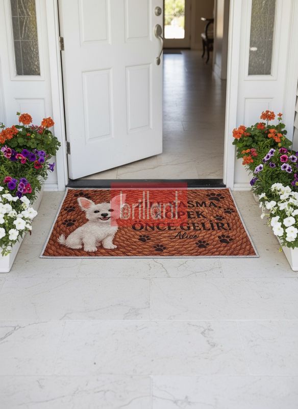 (kahverengi) Jüt Görünümlü Sevimli Köpek Temalı Kapıönü Paspası (60x40) - 1