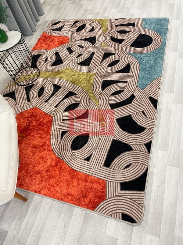 (cok-renkli) Çengel Modern Desen Lateks Taban Halı - 1