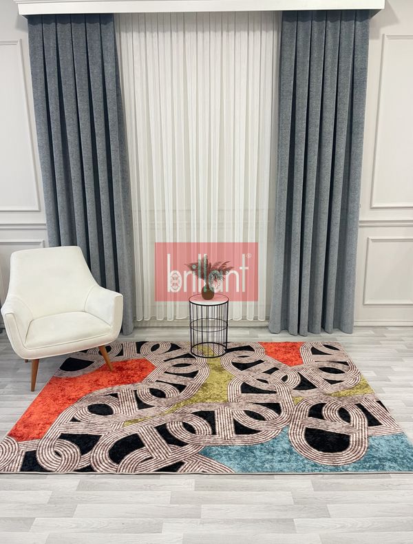 (cok-renkli) Çengel Modern Desen Lateks Taban Halı - 3