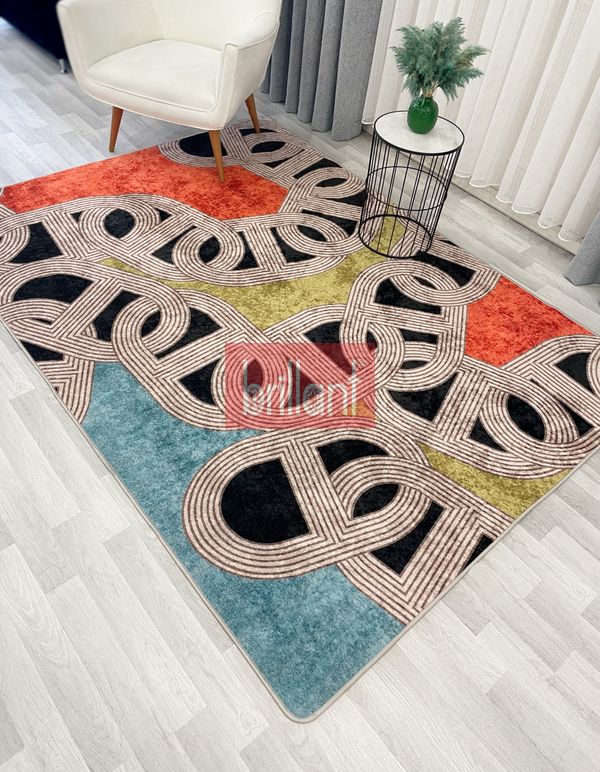 (cok-renkli) Çengel Modern Desen Lateks Taban Halı - 4