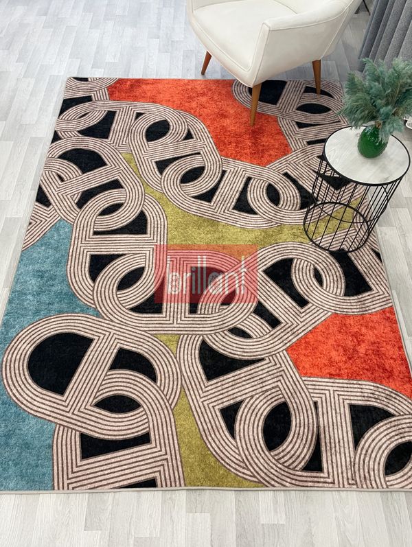 (cok-renkli) Çengel Modern Desen Lateks Taban Halı - 6