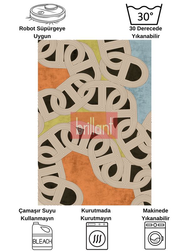 (cok-renkli) Çengel Modern Desen Lateks Taban Halı - 8