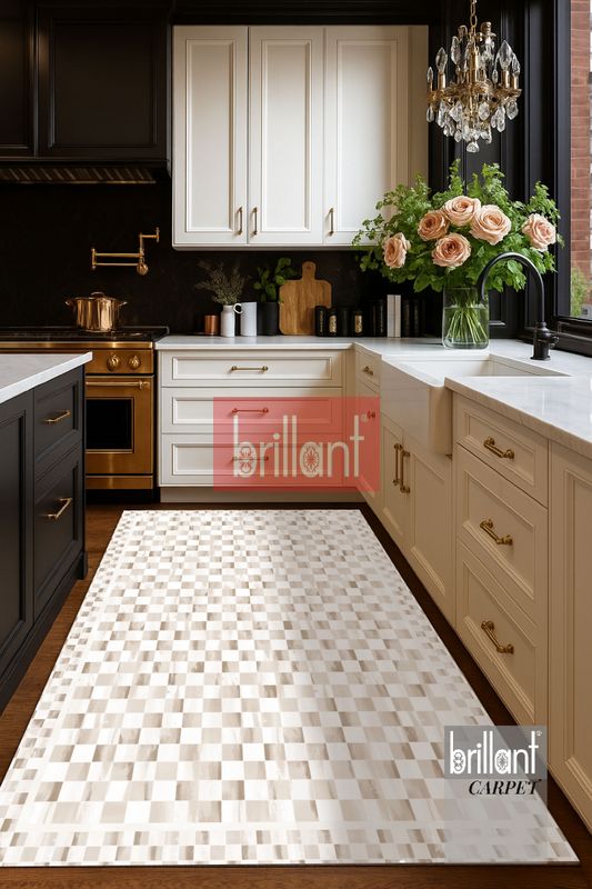 (bej) Bej Renk Mackenzie Stili Damalı Lateks Taban Yolluk Halı - 1