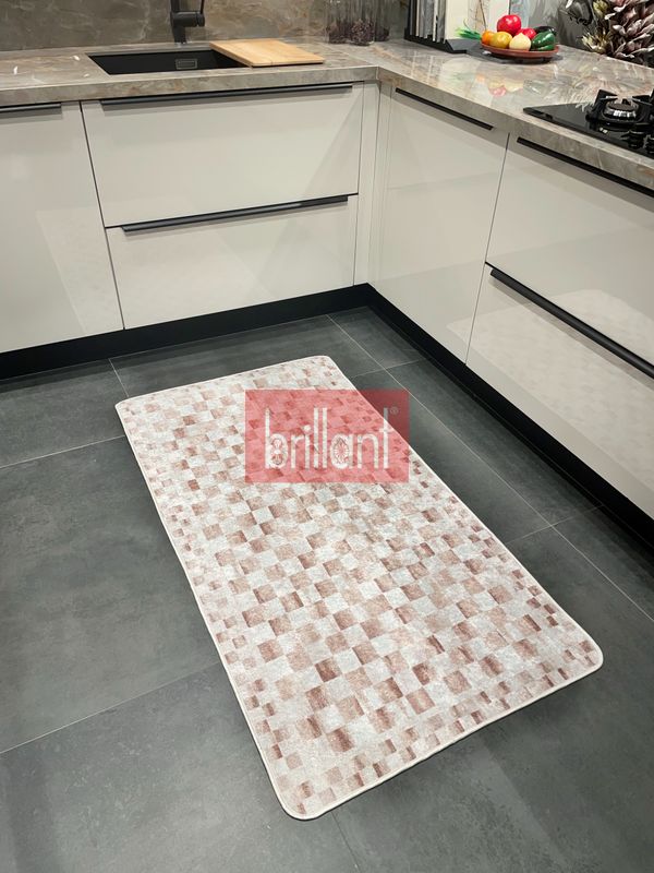 (bej) Bej Renk Mackenzie Stili Damalı Lateks Taban Yolluk Halı - 2