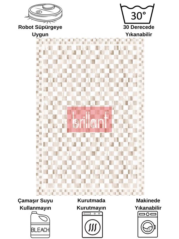 (bej) Bej Renk Mackenzie Stili Damalı Lateks Taban Yolluk Halı - 4