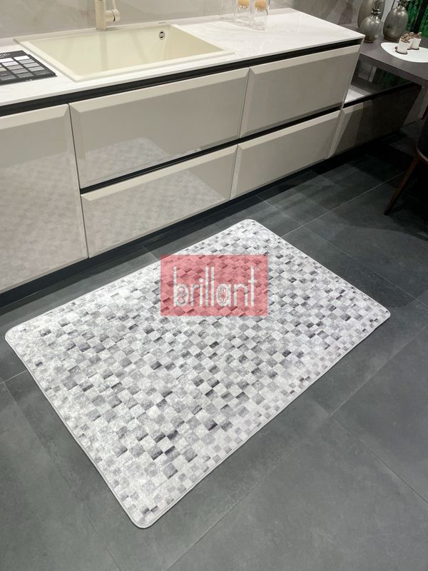 (gri) Gri Renk Mackenzie Stili Damalı Lateks Taban Yolluk Halı - 3