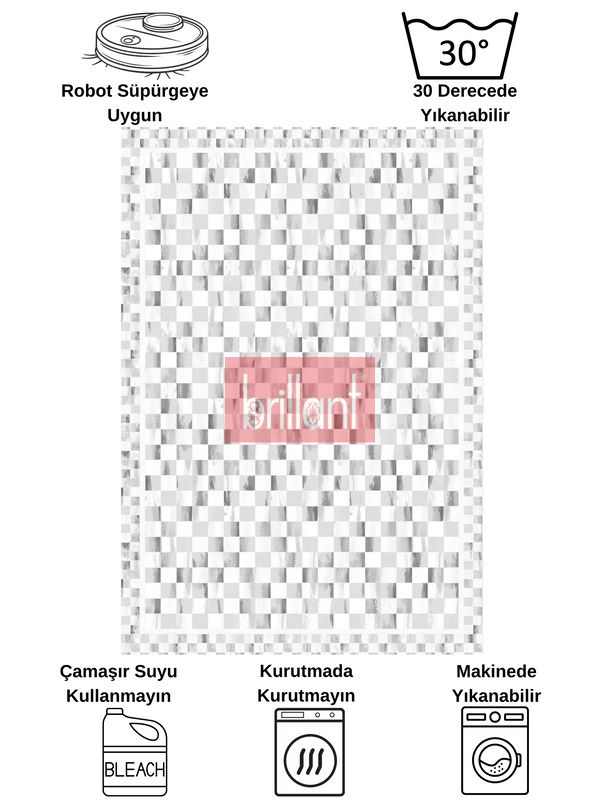 (gri) Gri Renk Mackenzie Stili Damalı Lateks Taban Yolluk Halı - 5