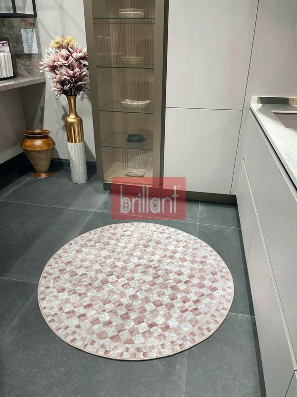 (bej-oval) Bej Renk Mackenzie Stili Damalı Lateks Taban Mutfak Halı - 4