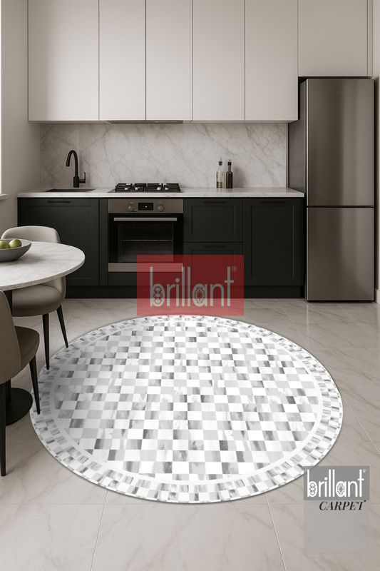 (griyuvarlak) Gri Renk Mackenzie Stili Damalı Lateks Taban Mutfak Halı - 1