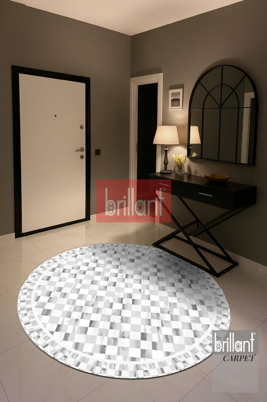 (griyuvarlak) Gri Renk Mackenzie Stili Damalı Lateks Taban Mutfak Halı - 2