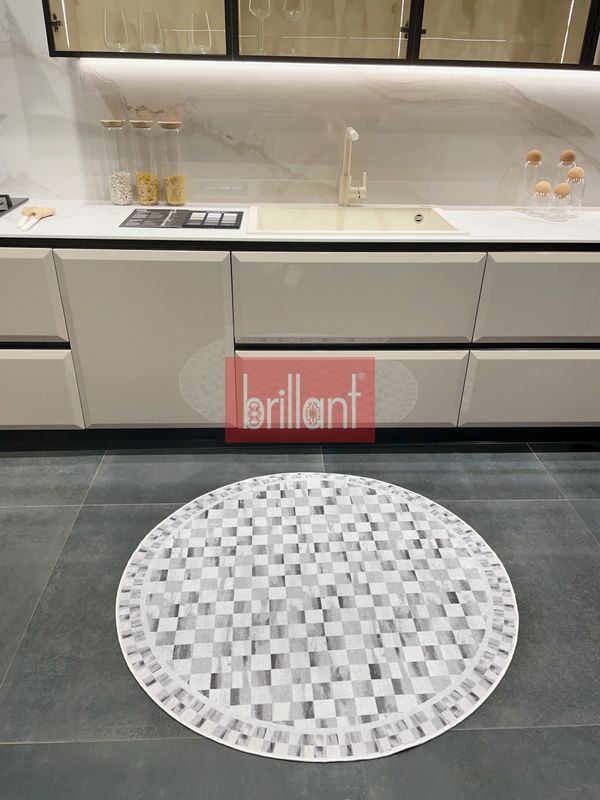 (griyuvarlak) Gri Renk Mackenzie Stili Damalı Lateks Taban Mutfak Halı - 3