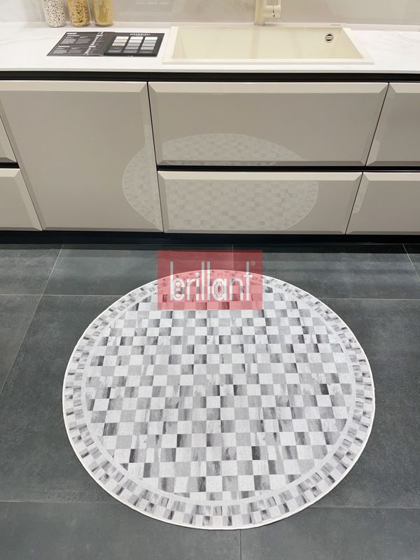 (griyuvarlak) Gri Renk Mackenzie Stili Damalı Lateks Taban Mutfak Halı - 4