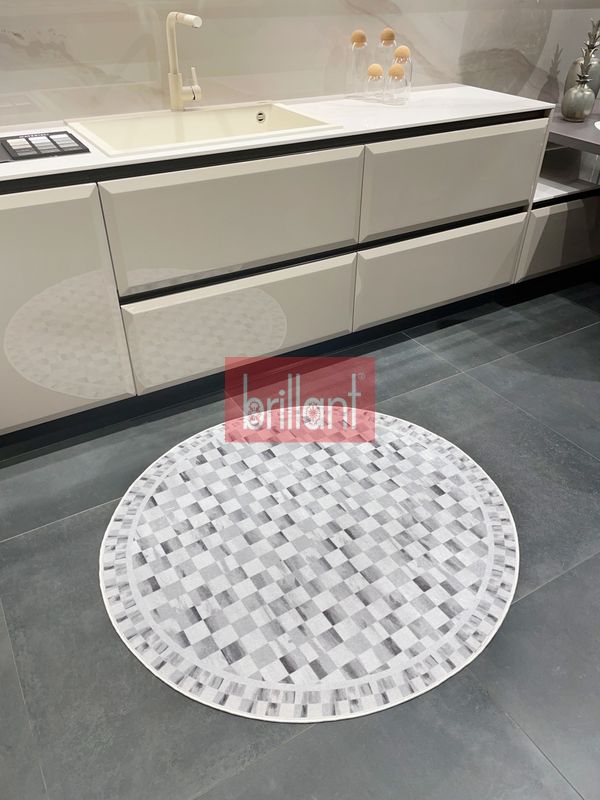 (griyuvarlak) Gri Renk Mackenzie Stili Damalı Lateks Taban Mutfak Halı - 5