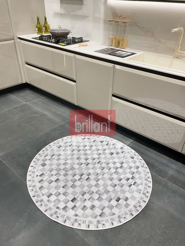 (griyuvarlak) Gri Renk Mackenzie Stili Damalı Lateks Taban Mutfak Halı - 6