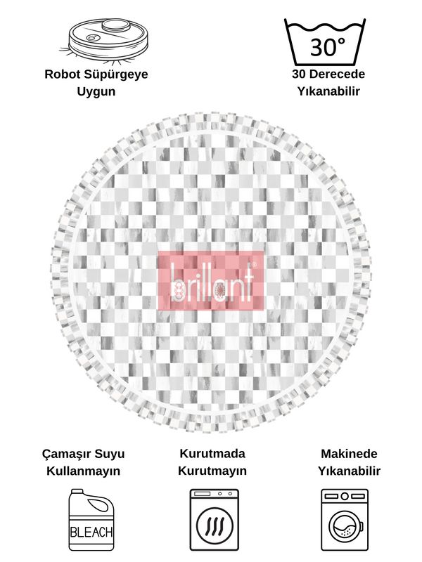 (griyuvarlak) Gri Renk Mackenzie Stili Damalı Lateks Taban Mutfak Halı - 8
