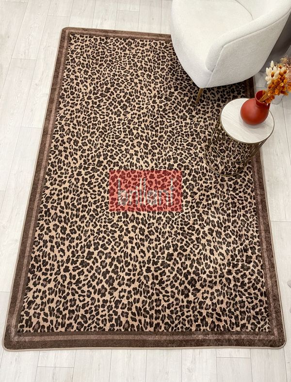 (kahve-koseli) Leopar Desenli Lateks Deri Taban Halı - 2