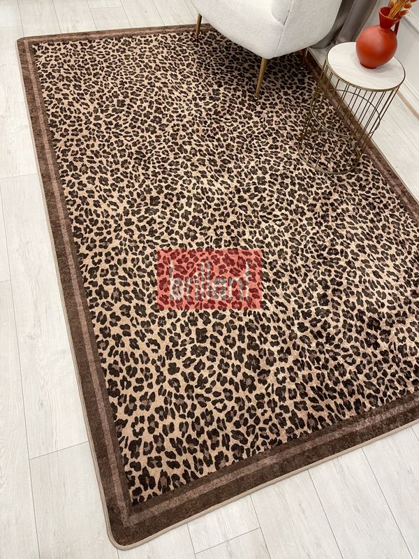 (kahve-koseli) Leopar Desenli Lateks Deri Taban Halı - 4