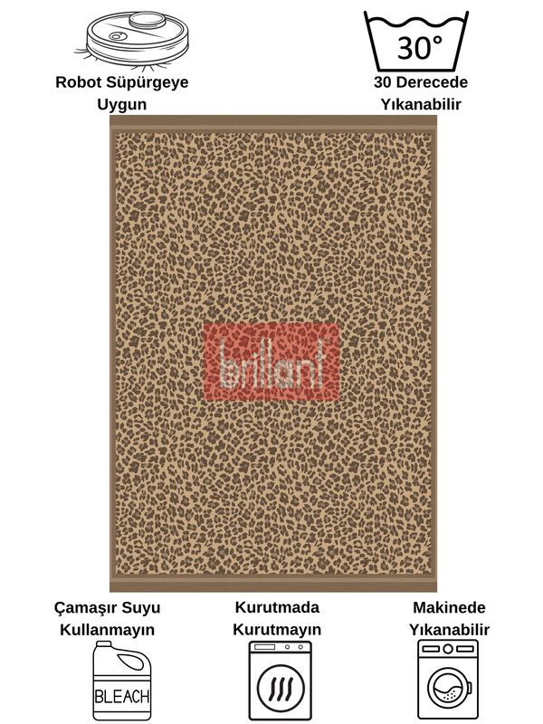 (kahve-koseli) Leopar Desenli Lateks Deri Taban Halı - 6