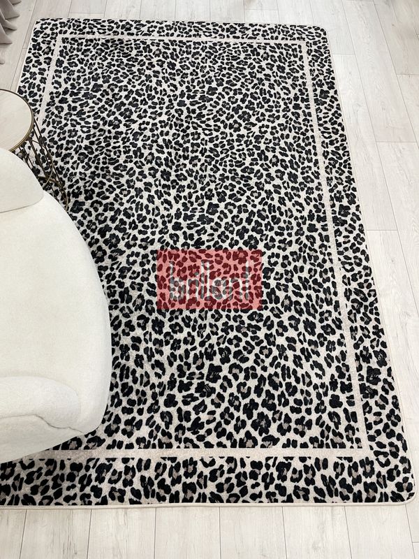 (bej) Leopar Desenli Lateks Deri Taban Halı - 2