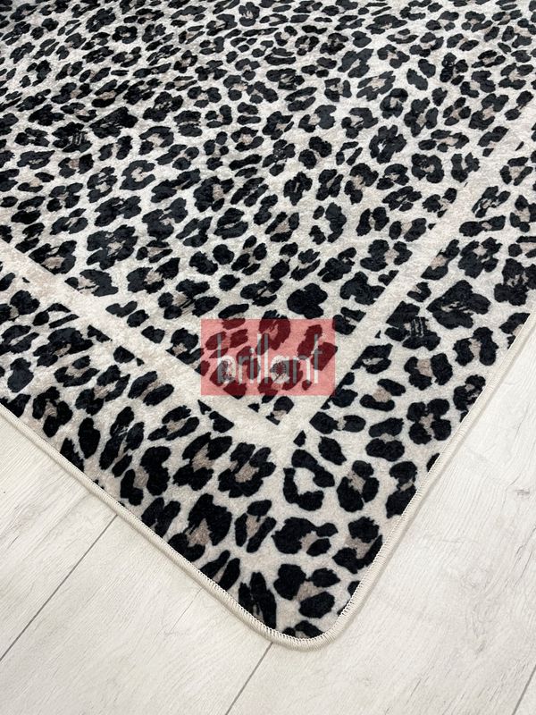 (bej) Leopar Desenli Lateks Deri Taban Halı - 3