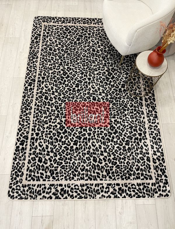 (bej) Leopar Desenli Lateks Deri Taban Halı - 4